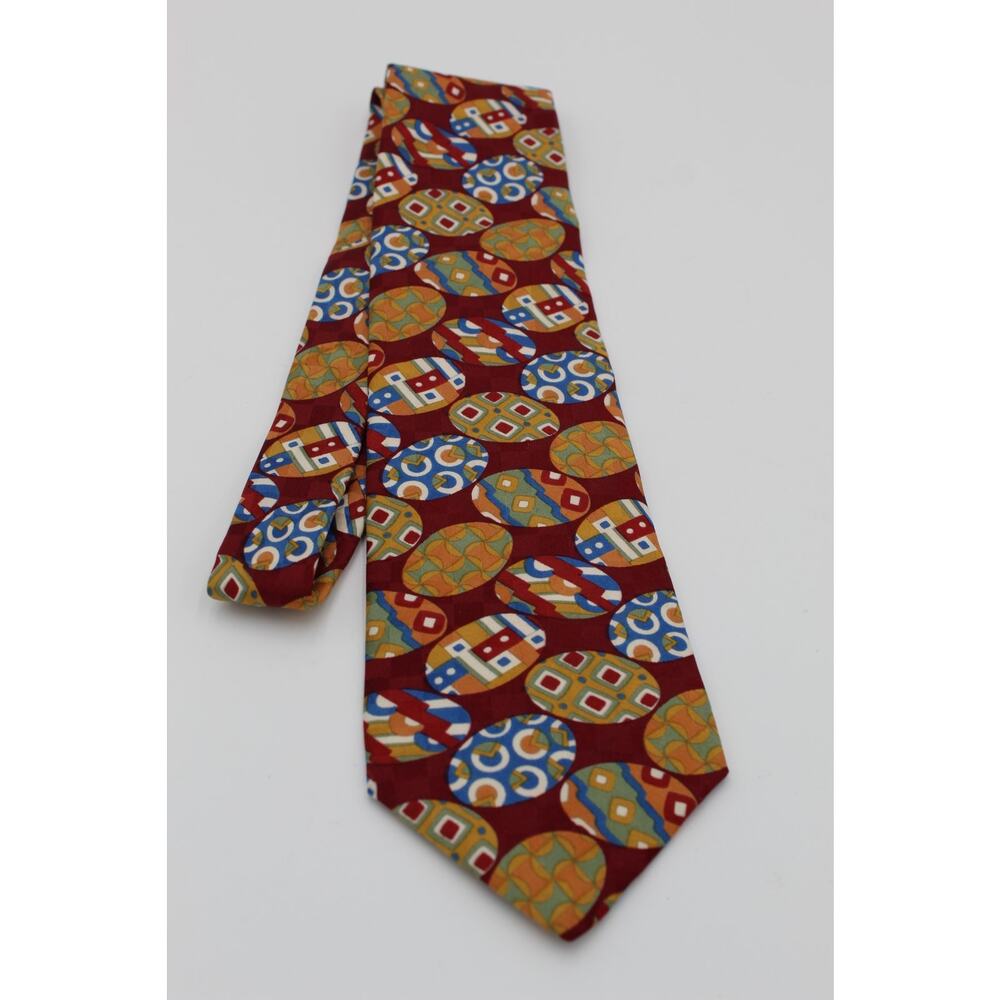 Kenzo Paris Silk Tie Red Geometric Pattern Designer Luxury Bold Italy Office